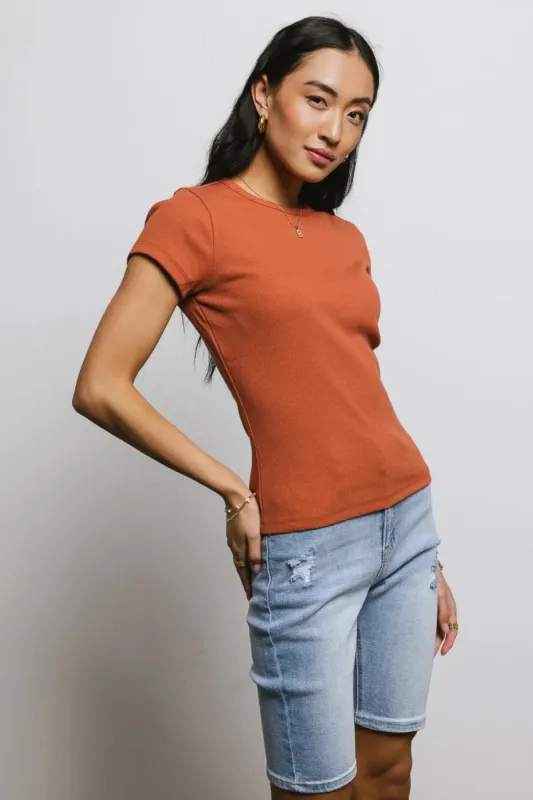 Addison Ribbed Top in Clay sold by bohme