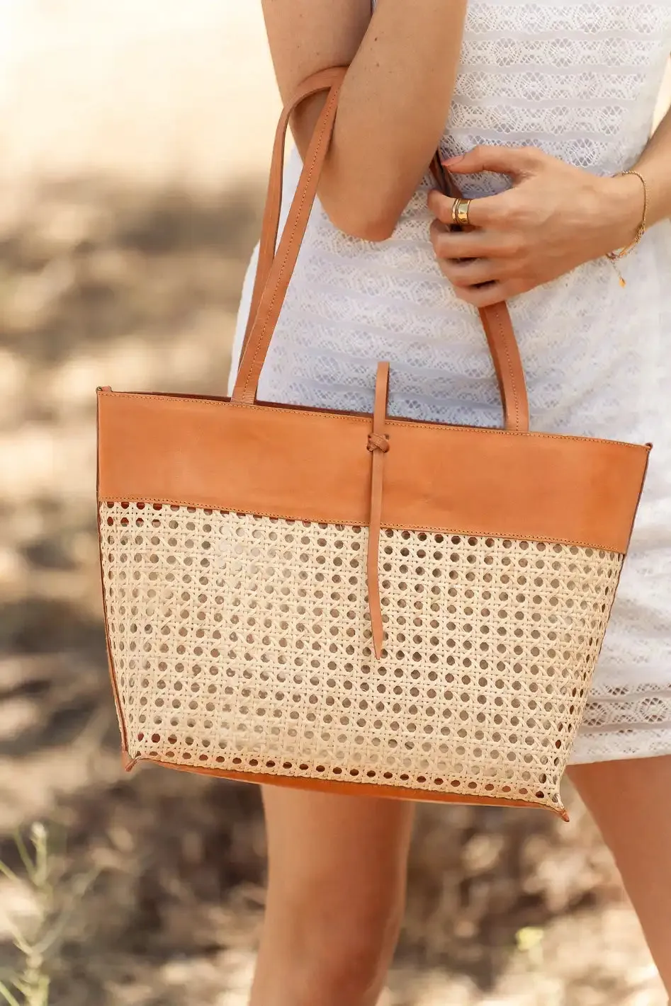 Ellie Wicker Tote in Tan sold by bohme