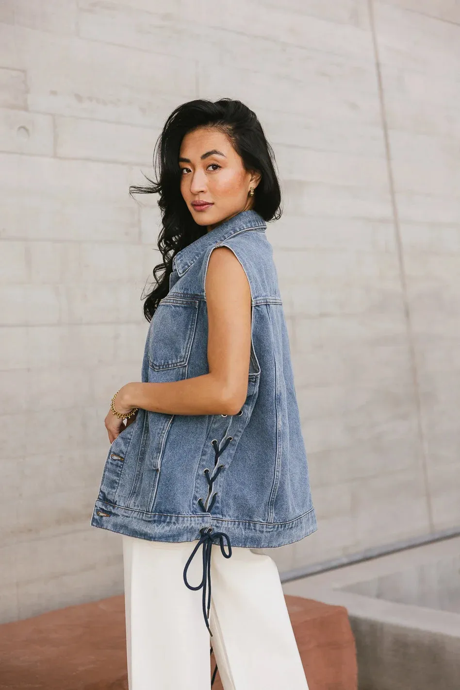 Stephie Lace Up Denim Vest - FINAL SALE sold by bohme product image thumbnail 3