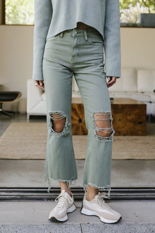 Charlie Distressed Jeans in Olive - FINAL SALE sold by bohme