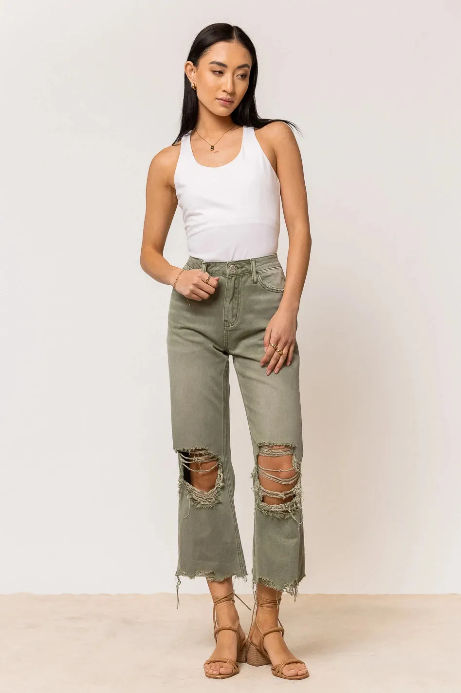 Charlie Distressed Jeans in Olive - FINAL SALE sold by bohme product image thumbnail 5