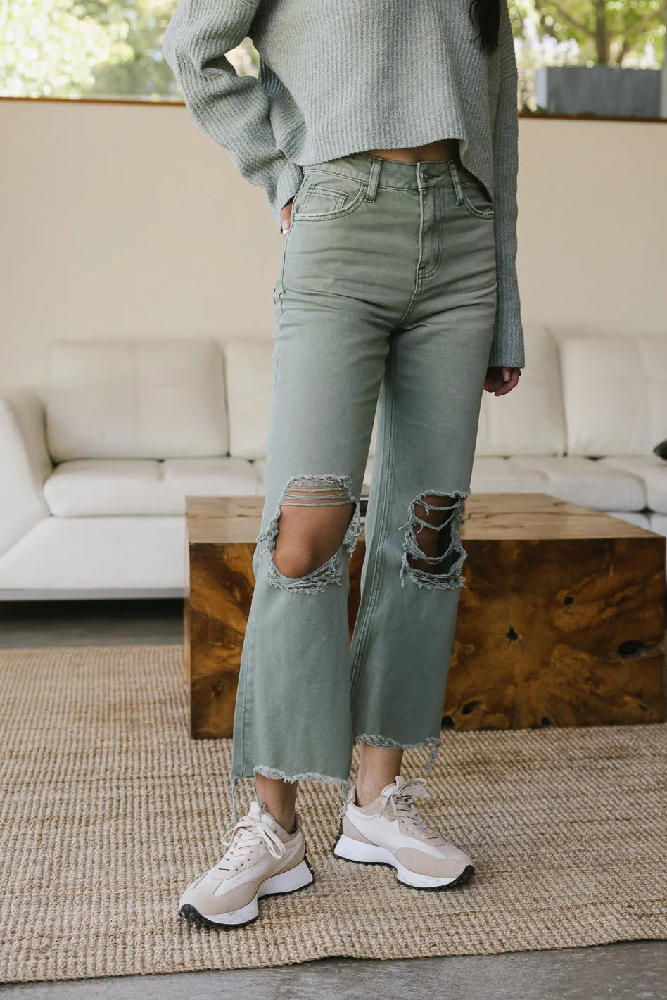 Charlie Distressed Jeans in Olive - FINAL SALE sold by bohme product image thumbnail 3