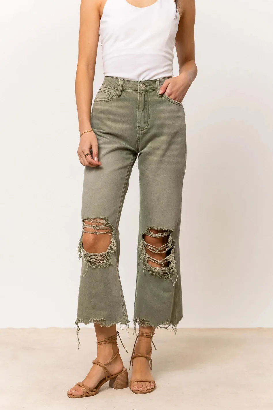 Charlie Distressed Jeans in Olive - FINAL SALE sold by bohme product image thumbnail 4