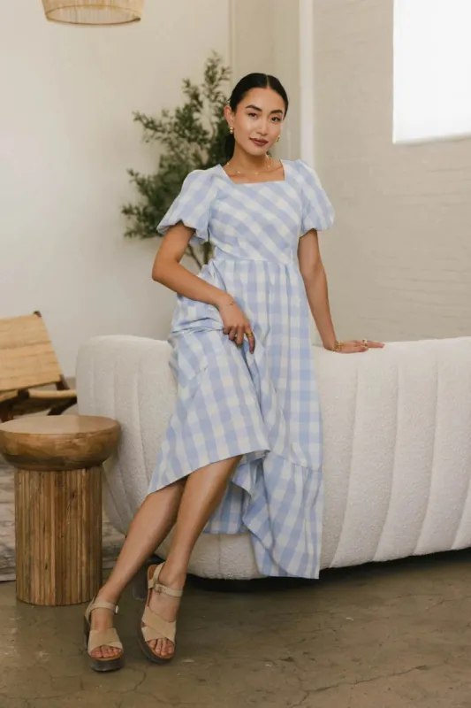Jenna Gingham Maxi Dress in Blue - FINAL SALE sold by bohme