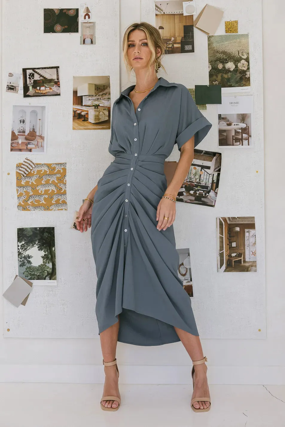 Brynlee Ruched Dress in Blue - FINAL SALE sold by bohme