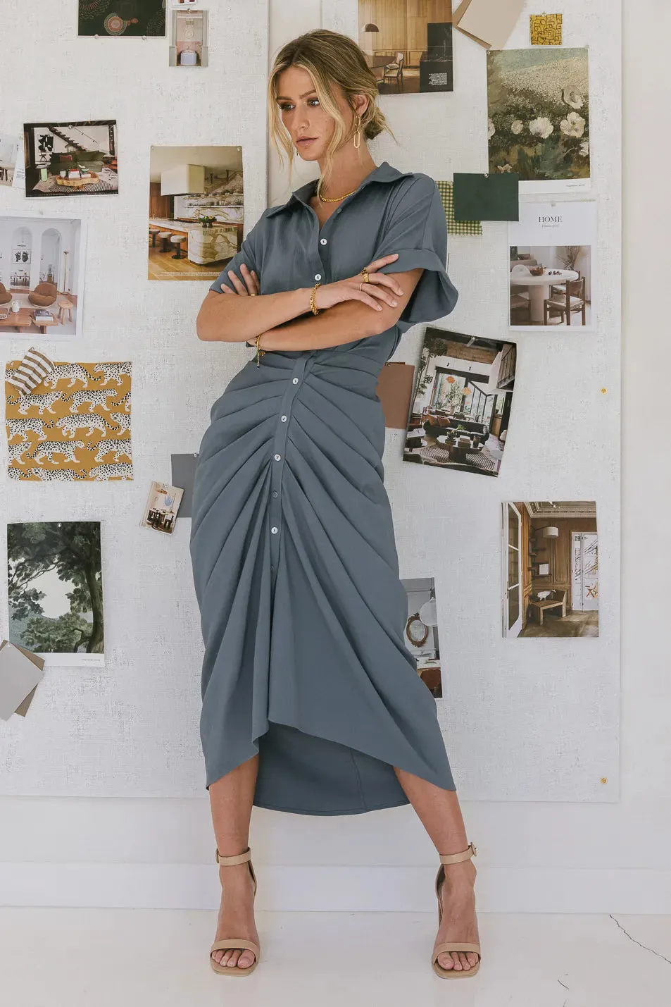 Brynlee Ruched Dress in Blue - FINAL SALE sold by bohme product image thumbnail 3