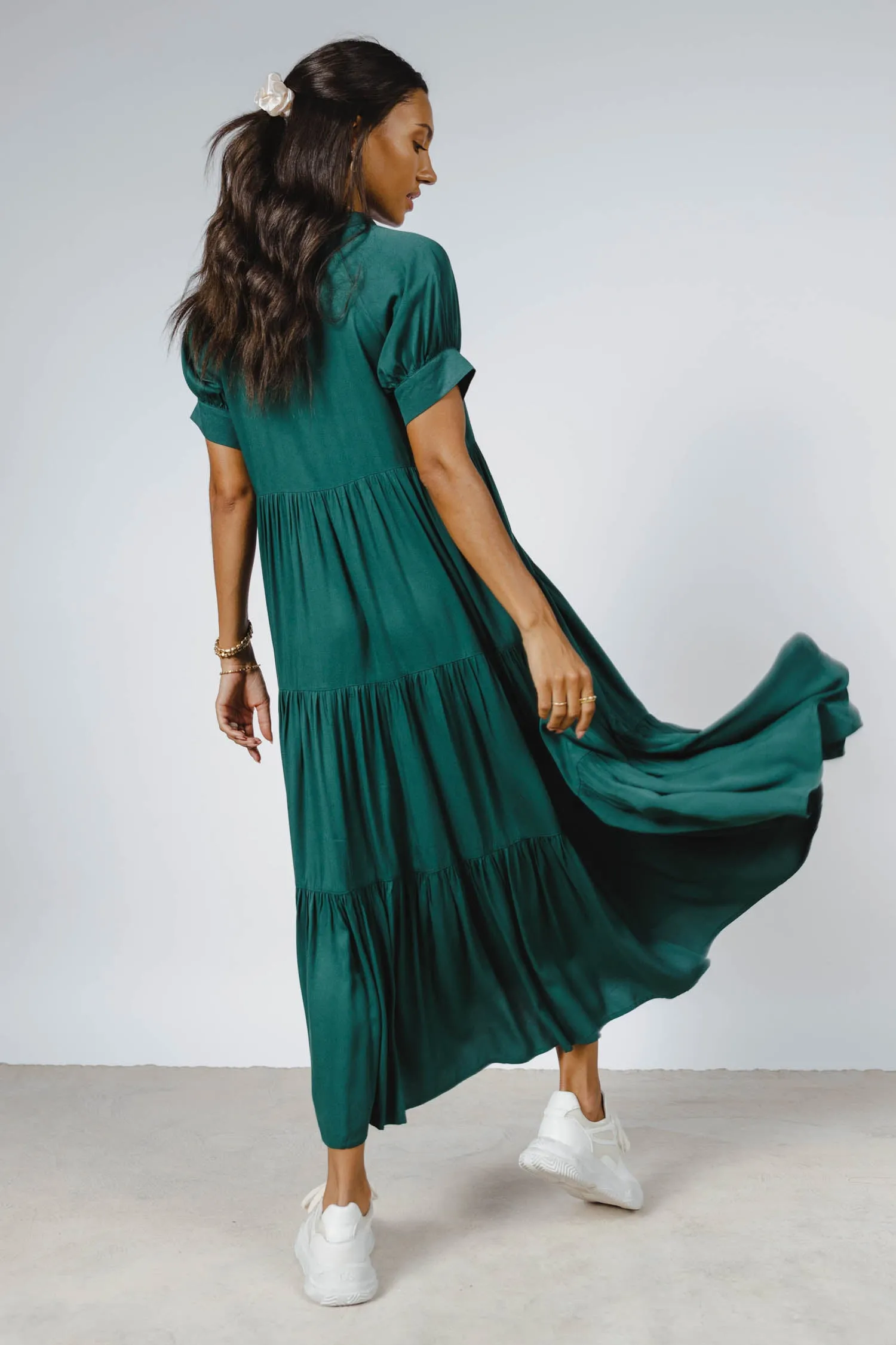 Amanda Tiered Dress in Hunter Green - FINAL SALE sold by bohme