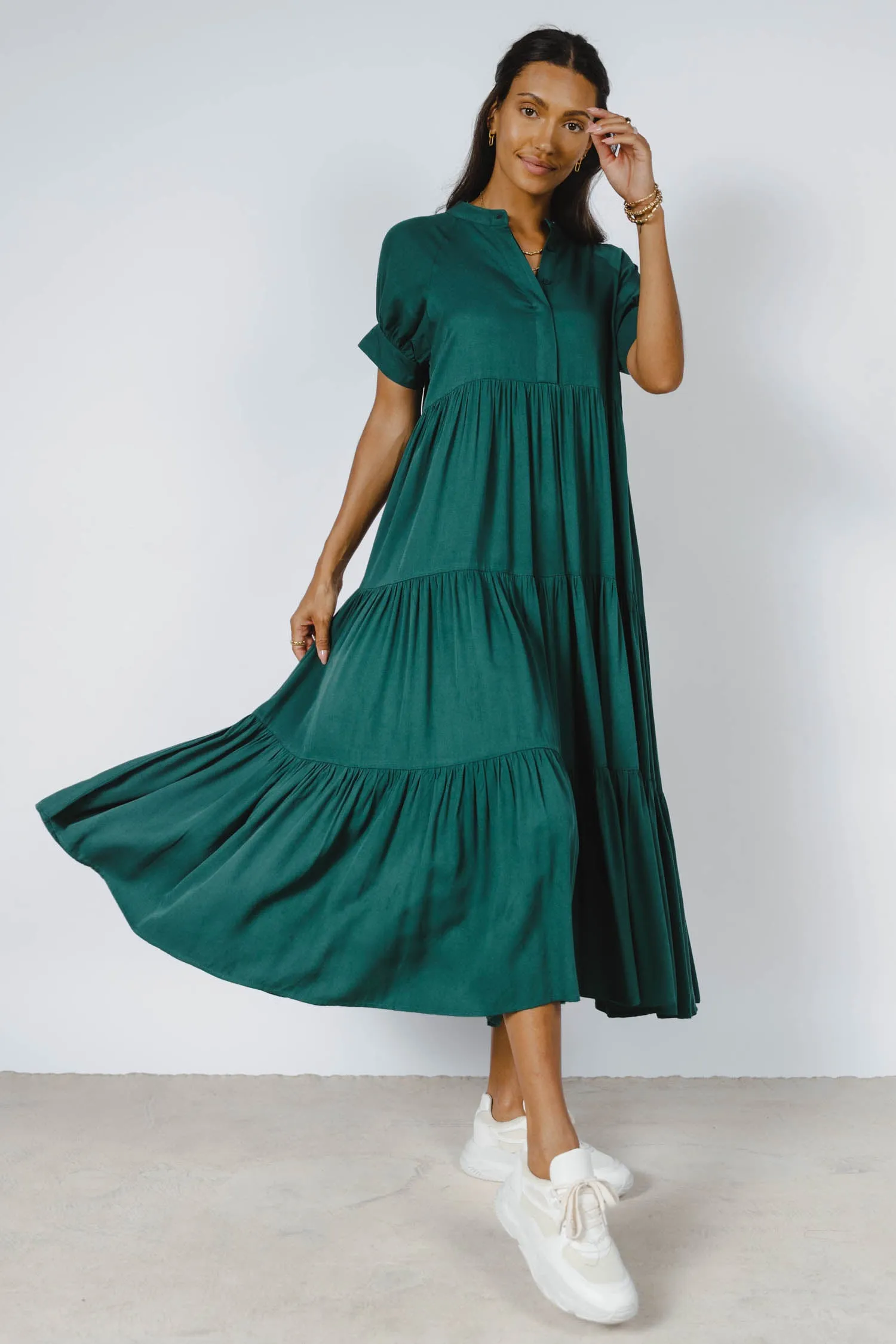 Amanda Tiered Dress in Hunter Green - FINAL SALE sold by bohme product image thumbnail 3