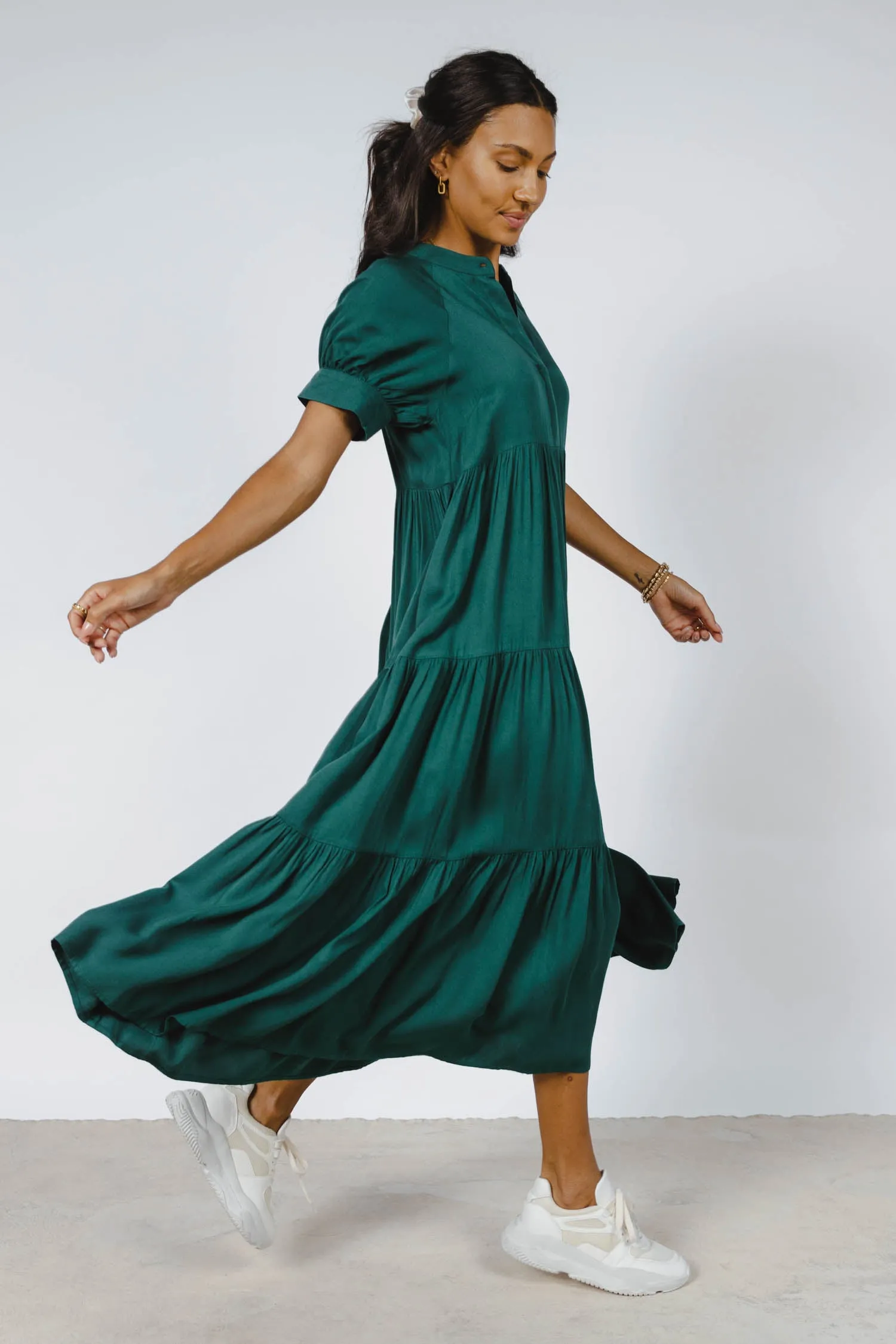 Amanda Tiered Dress in Hunter Green - FINAL SALE sold by bohme product image thumbnail 4