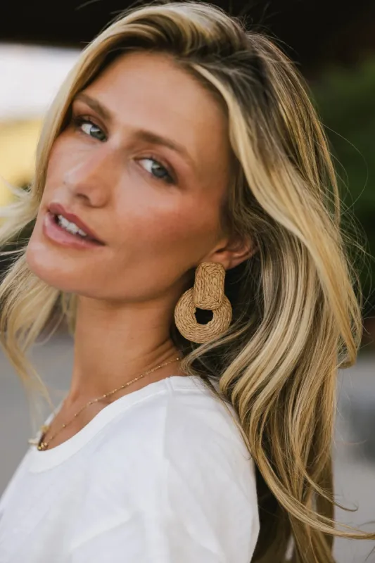 Juno Braided Straw Earrings in Tan sold by bohme