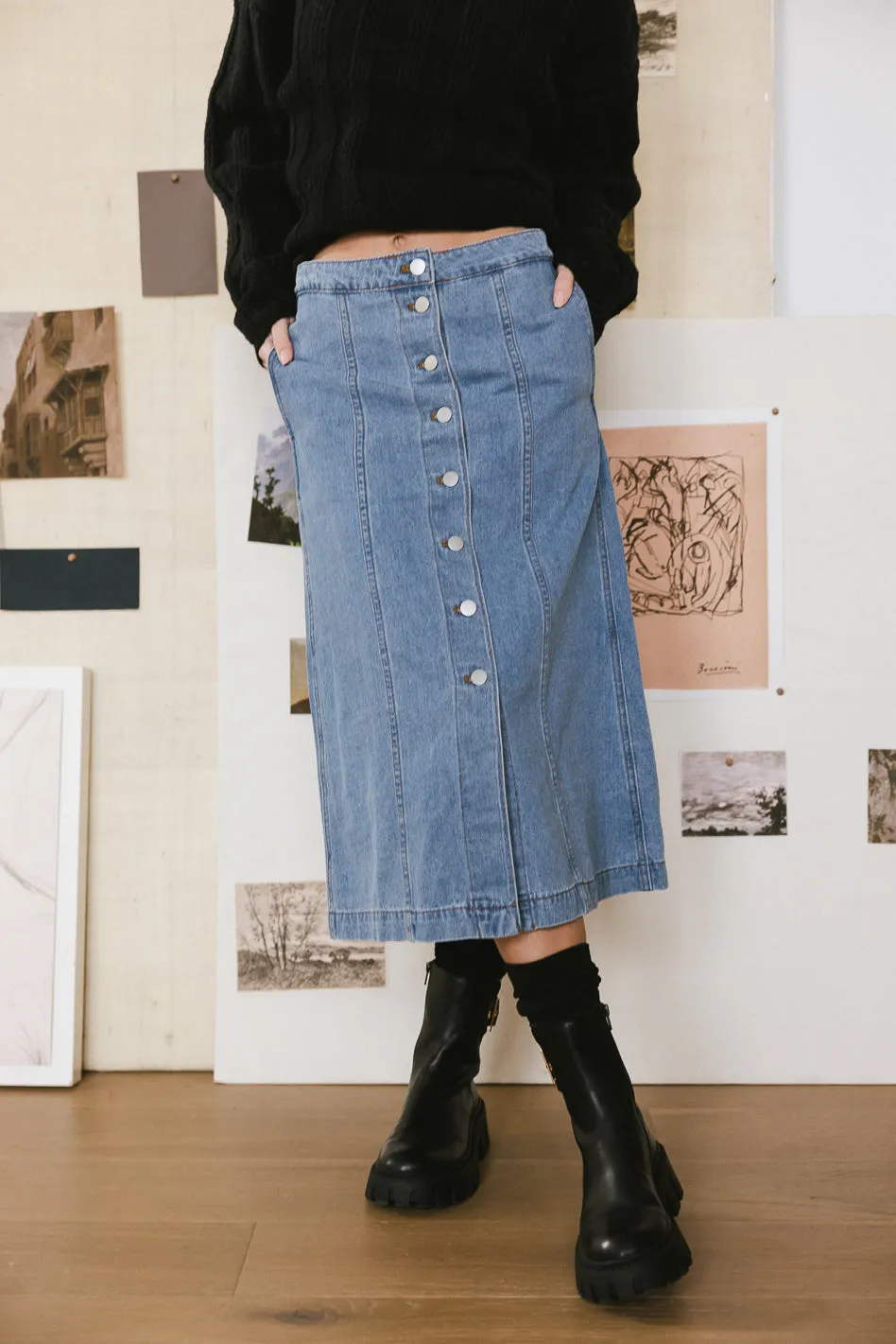 Kaylee Button Denim Skirt - FINAL SALE sold by bohme