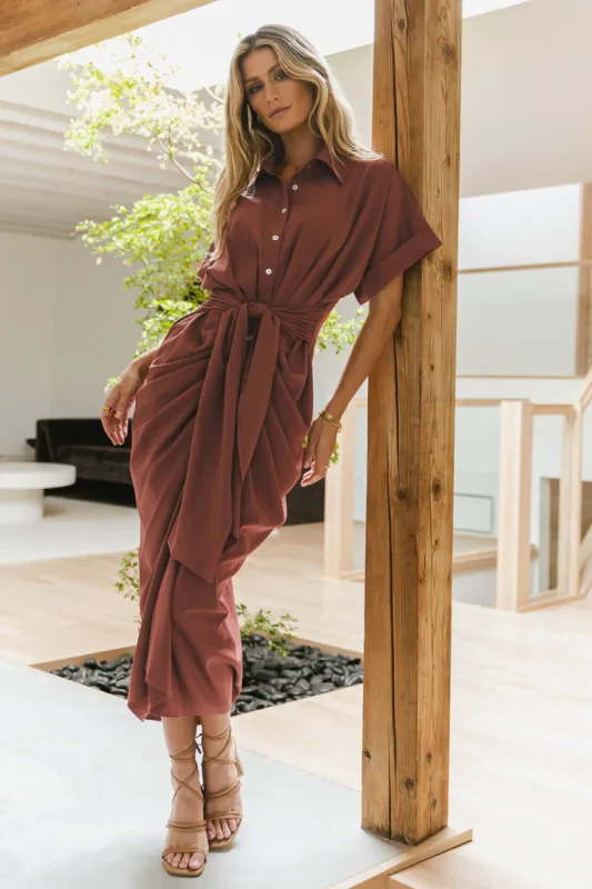 Brynlee Ruched Dress in Clay - FINAL SALE sold by bohme