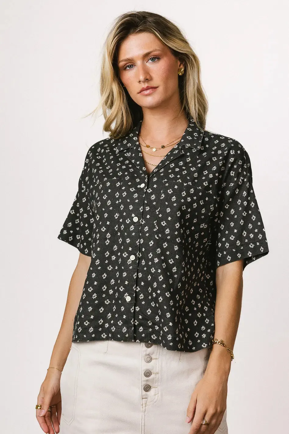 Xiomara Floral Button Up in Black - FINAL SALE sold by bohme product image thumbnail 4