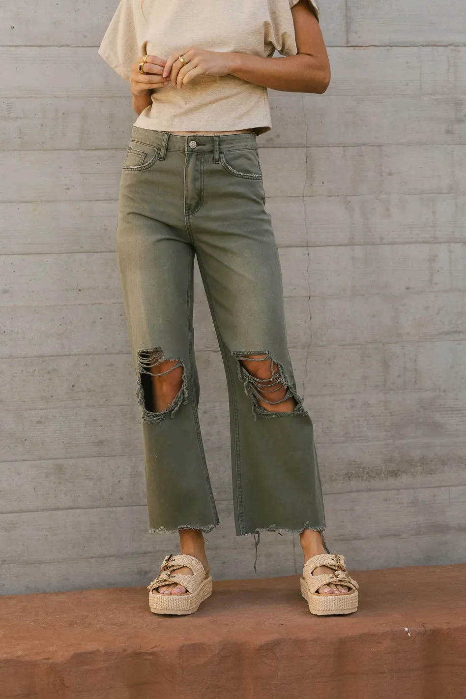 Charlie Distressed Jeans in Army Green - FINAL SALE sold by bohme