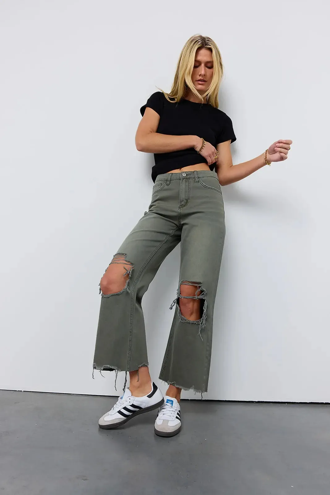 Charlie Distressed Jeans in Army Green - FINAL SALE sold by bohme product image thumbnail 4