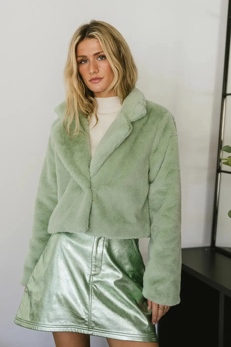 Up All Night Faux Fur Jacket in Sage - FINAL SALE sold by bohme