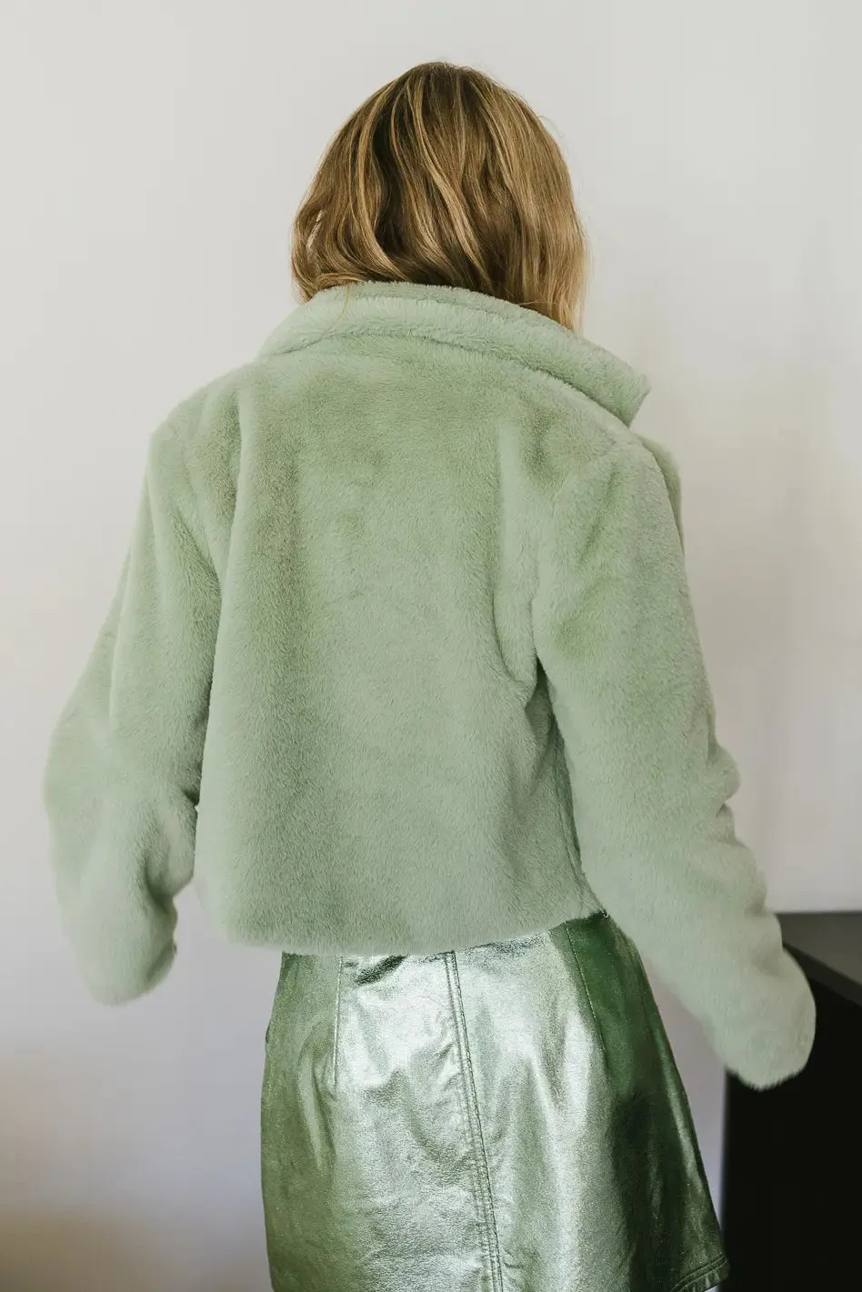 Up All Night Faux Fur Jacket in Sage - FINAL SALE sold by bohme product image thumbnail 4