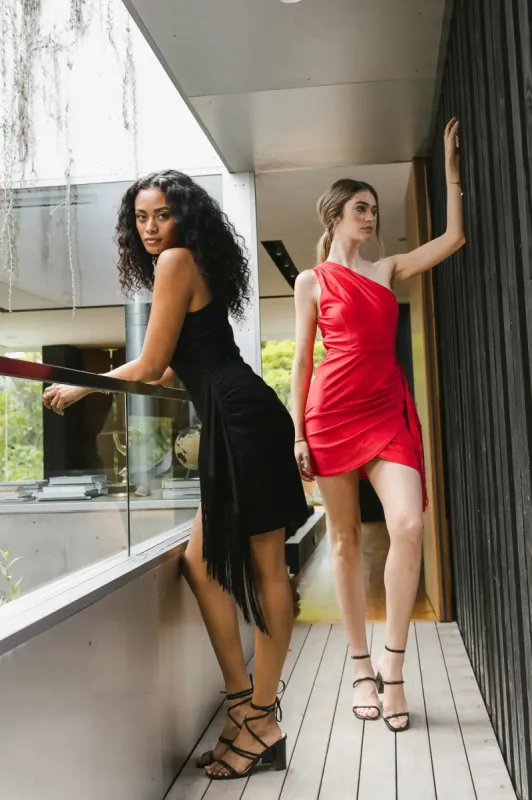 Audria Fringe Mini Dress in Red - FINAL SALE sold by bohme