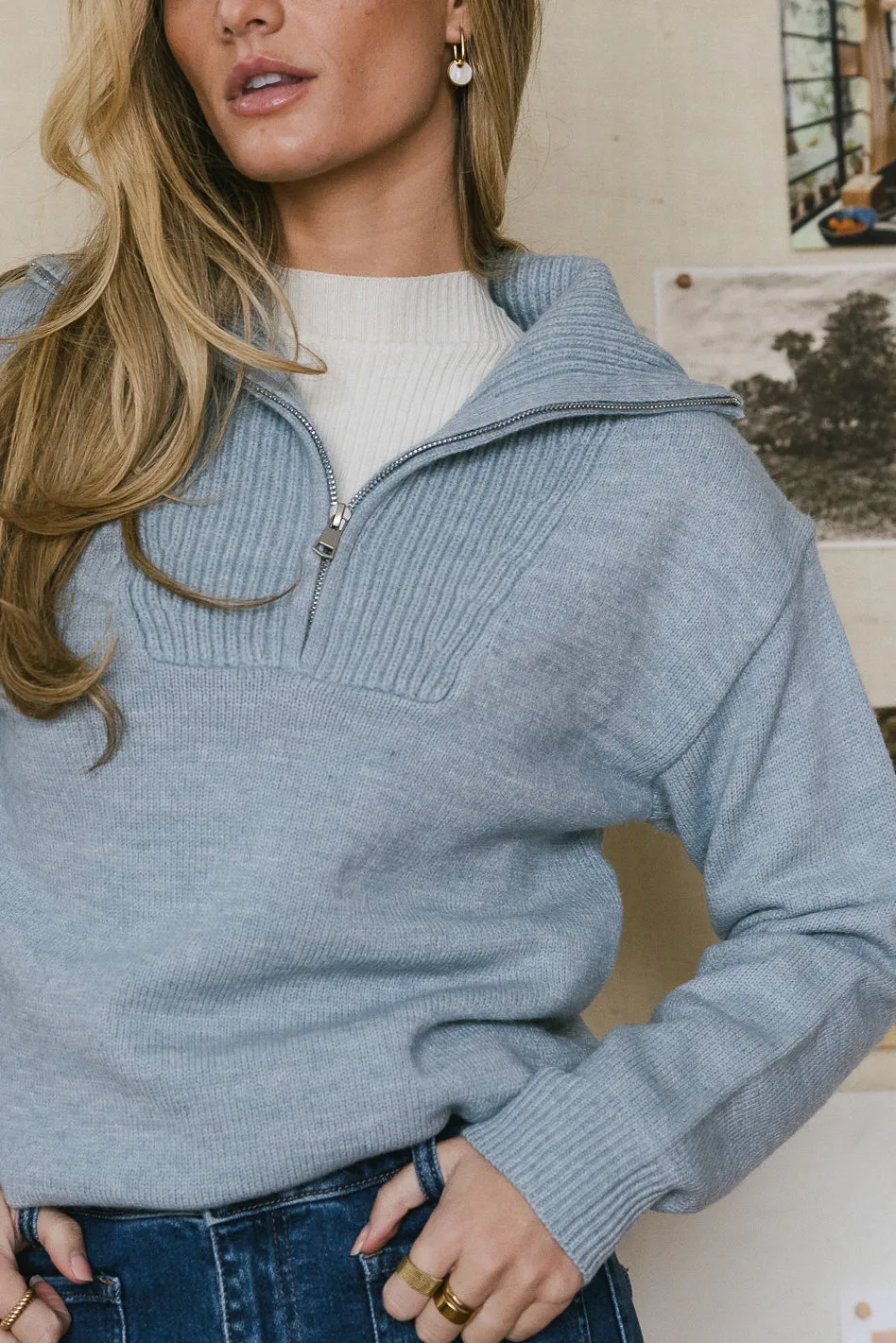 Violet Quarter Zip Sweater in Blue - FINAL SALE sold by bohme product image thumbnail 4