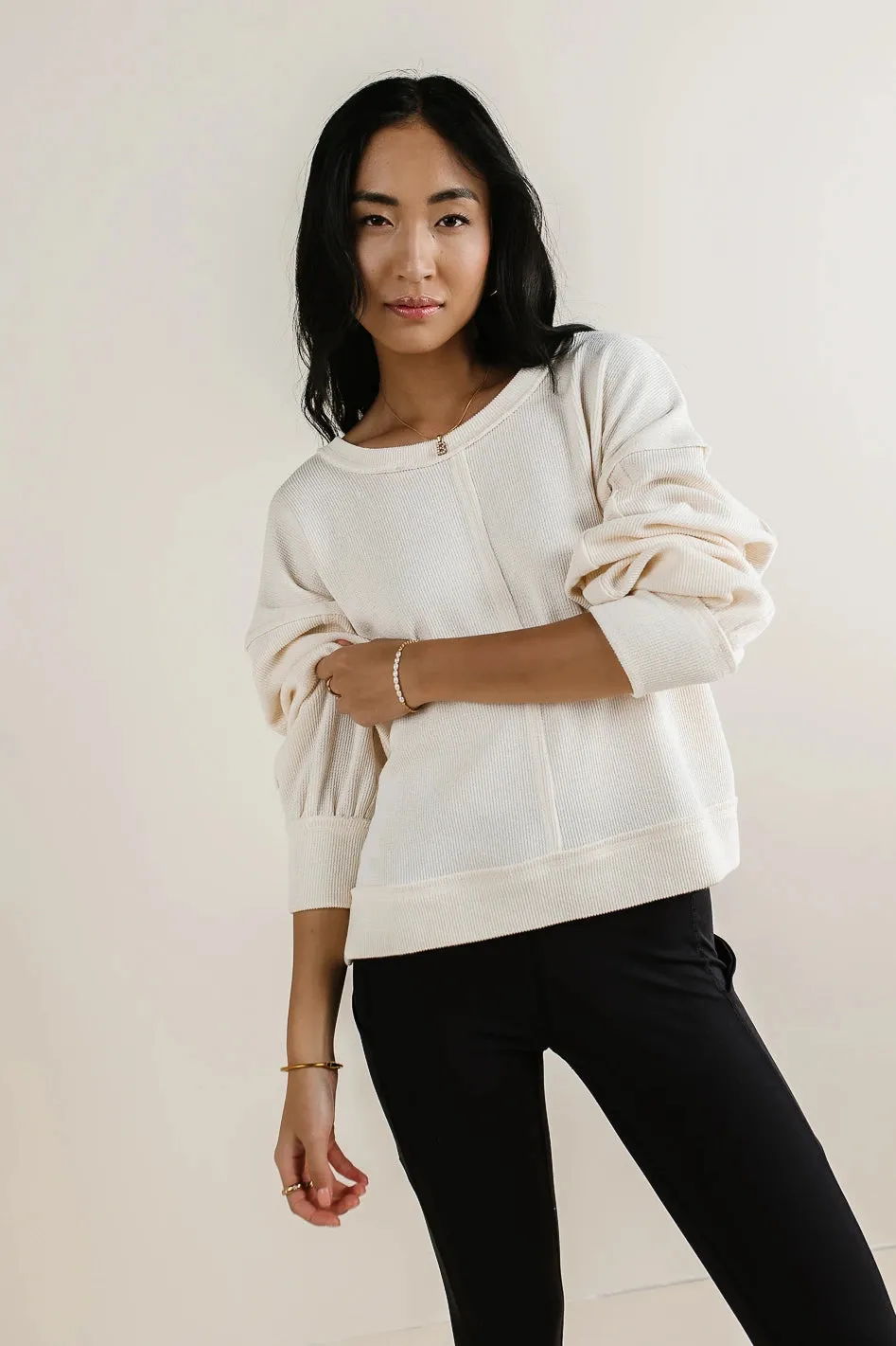 Mia Waffle Knit Top in Cream - FINAL SALE sold by bohme product image thumbnail 2