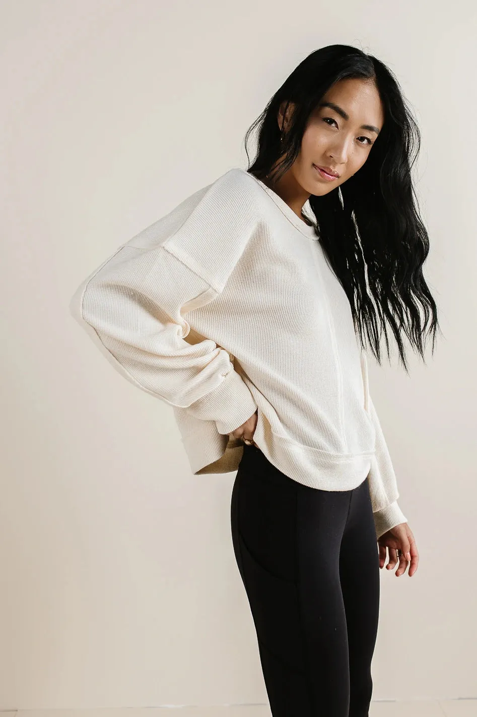 Mia Waffle Knit Top in Cream - FINAL SALE sold by bohme product image thumbnail 4