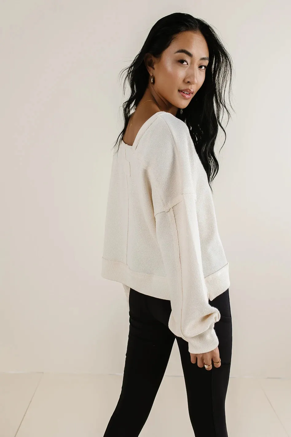 Mia Waffle Knit Top in Cream - FINAL SALE sold by bohme product image thumbnail 3