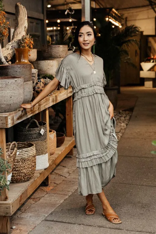 Willa Ruffle Dress in Sage - FINAL SALE sold by bohme