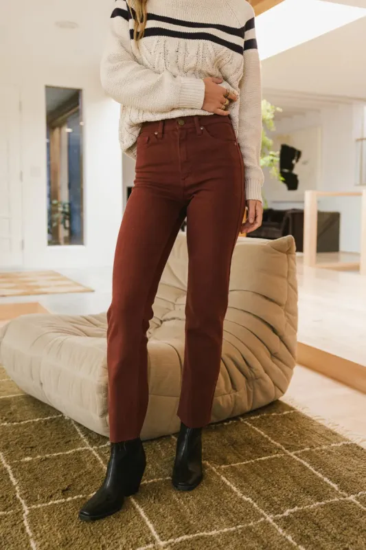 Amara Straight Leg Jeans in Burgundy - FINAL SALE sold by bohme