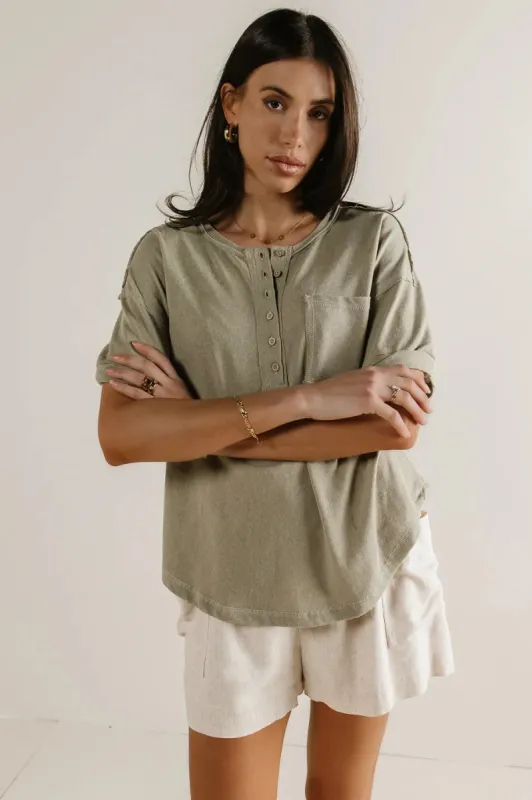 Mazzy Henley Knit Top in Sage - FINAL SALE sold by bohme