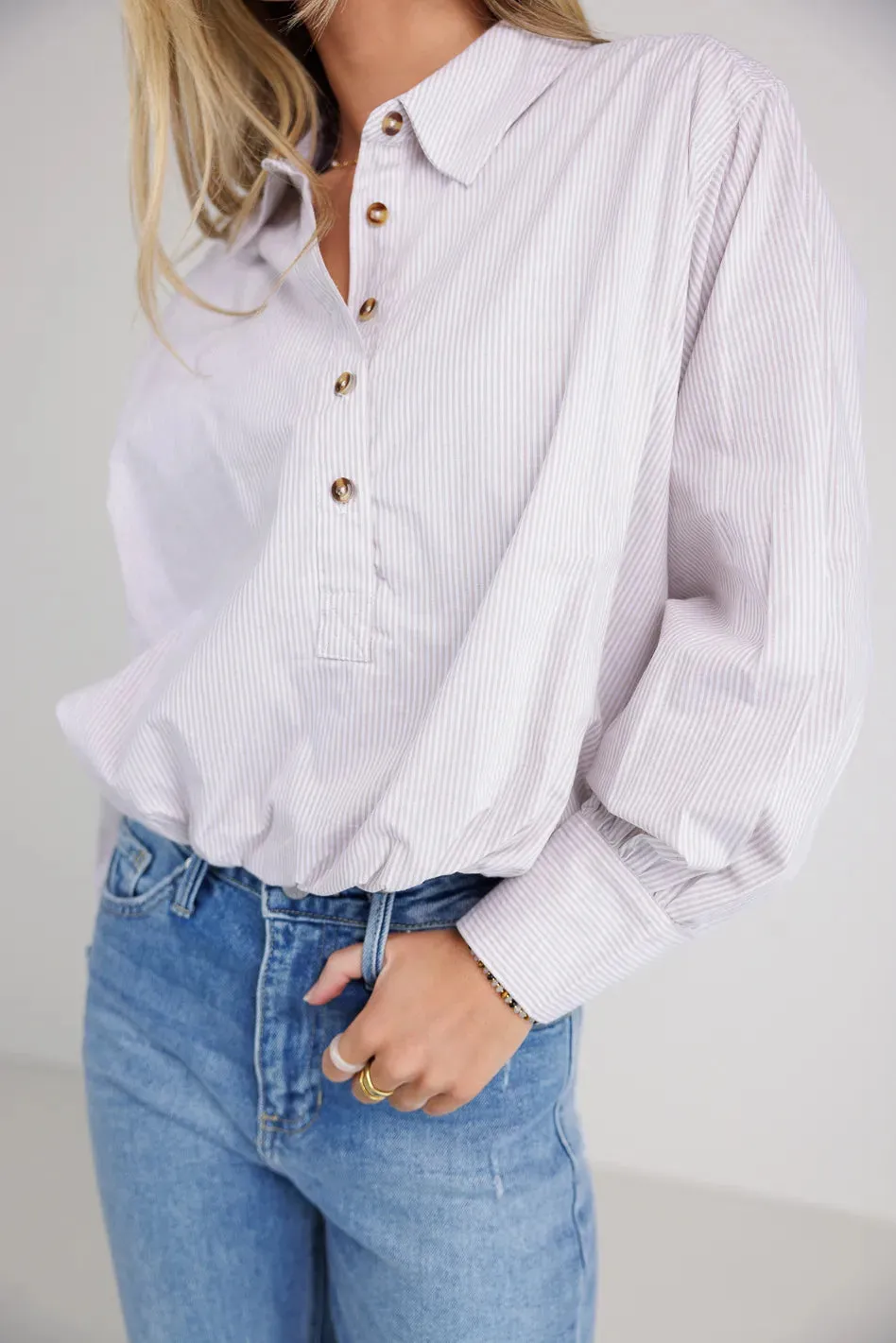 Rayna Striped Collared Top in Taupe - FINAL SALE sold by bohme product image thumbnail 4