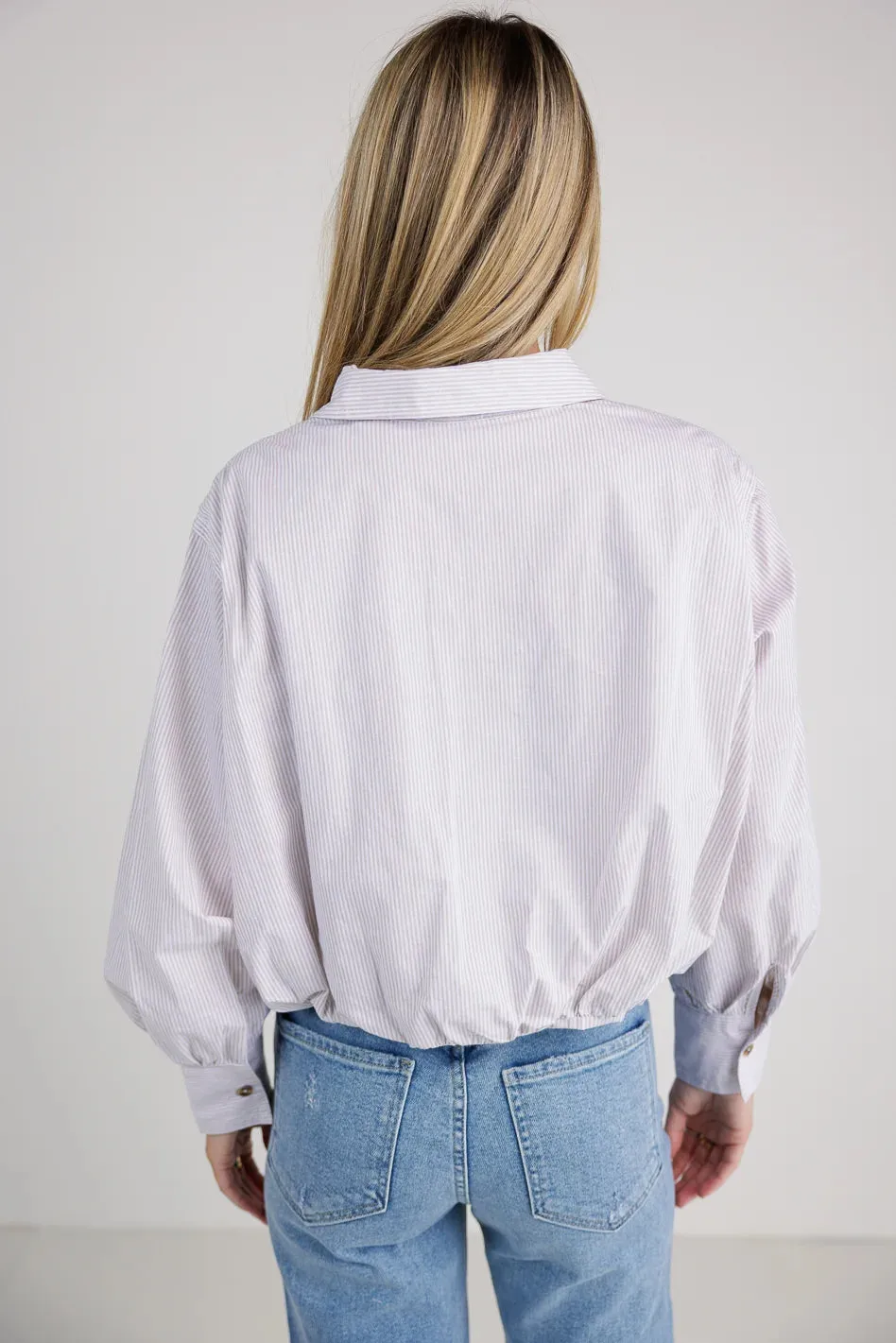 Rayna Striped Collared Top in Taupe - FINAL SALE sold by bohme product image thumbnail 3