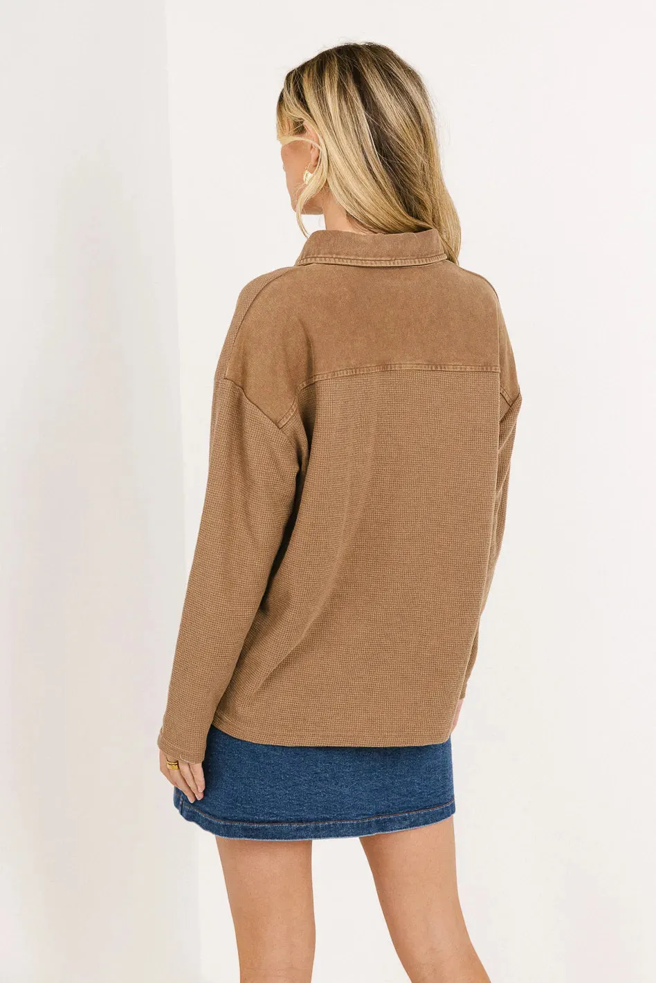 Isabelle Waffle Knit Henley Top in Mocha - FINAL SALE sold by bohme product image thumbnail 2