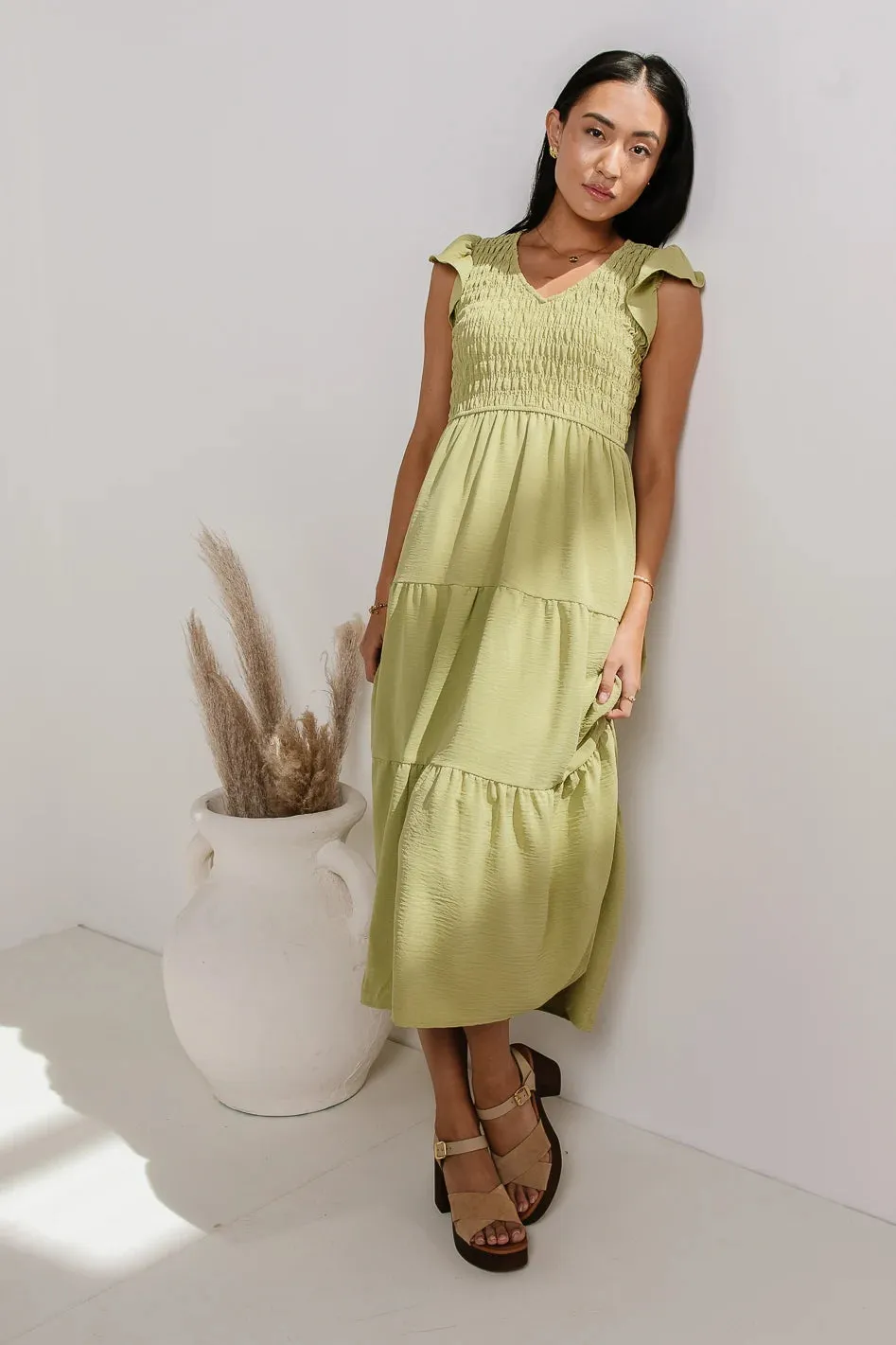Rain Smocked Midi Dress in Green - FINAL SALE sold by bohme product image thumbnail 4