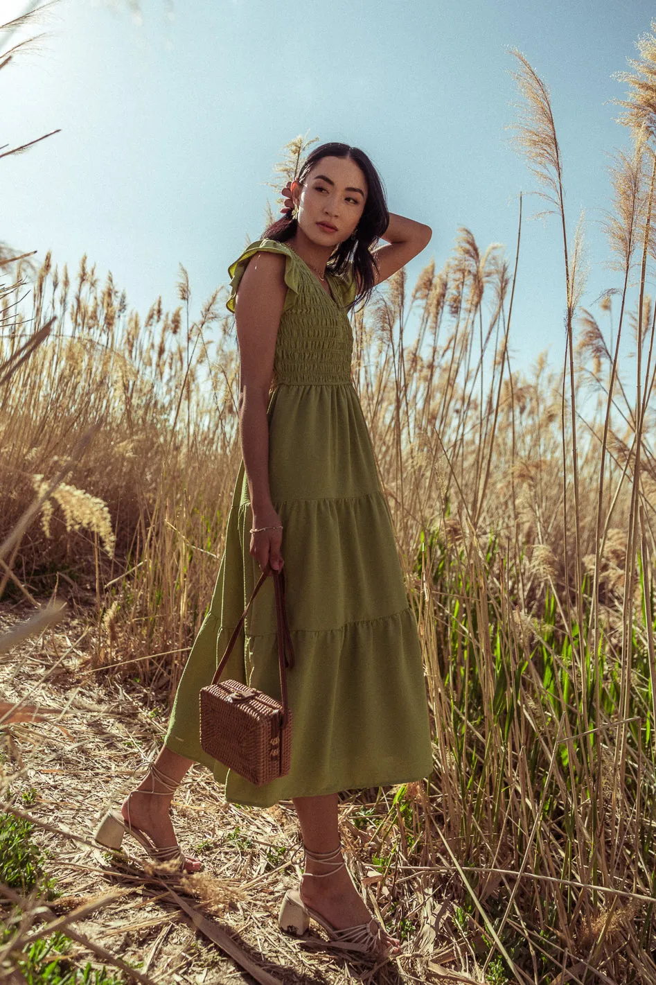 Rain Smocked Midi Dress in Green - FINAL SALE sold by bohme product image thumbnail 2