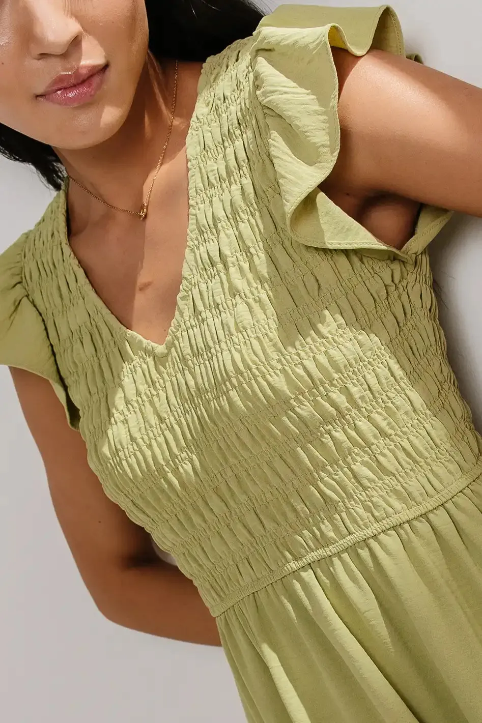 Rain Smocked Midi Dress in Green - FINAL SALE sold by bohme product image thumbnail 5