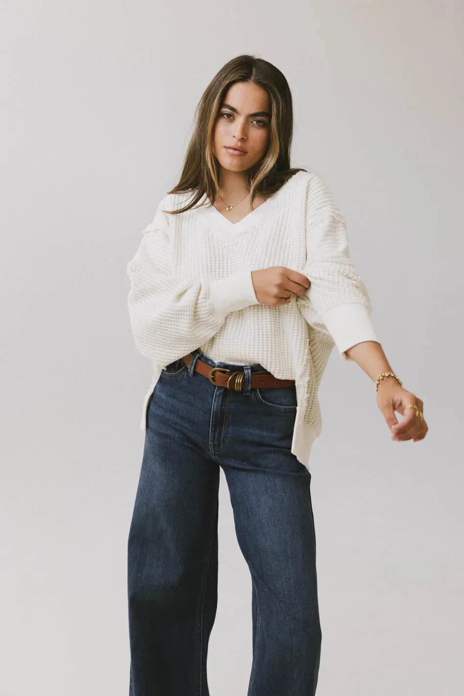 Ellis Waffle Knit Top in Cream - FINAL SALE sold by bohme product image thumbnail 2