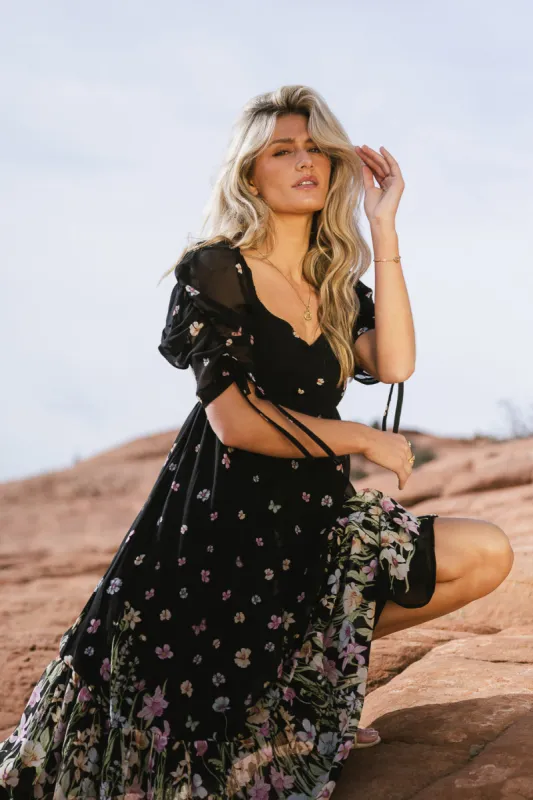 Ruched Sleeve Floral Dress in Black - FINAL SALE sold by bohme