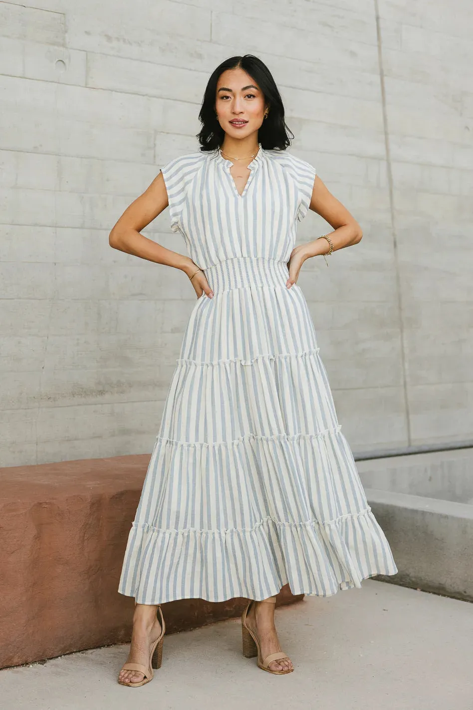 Claire Striped Maxi Dress in Blue - FINAL SALE sold by bohme
