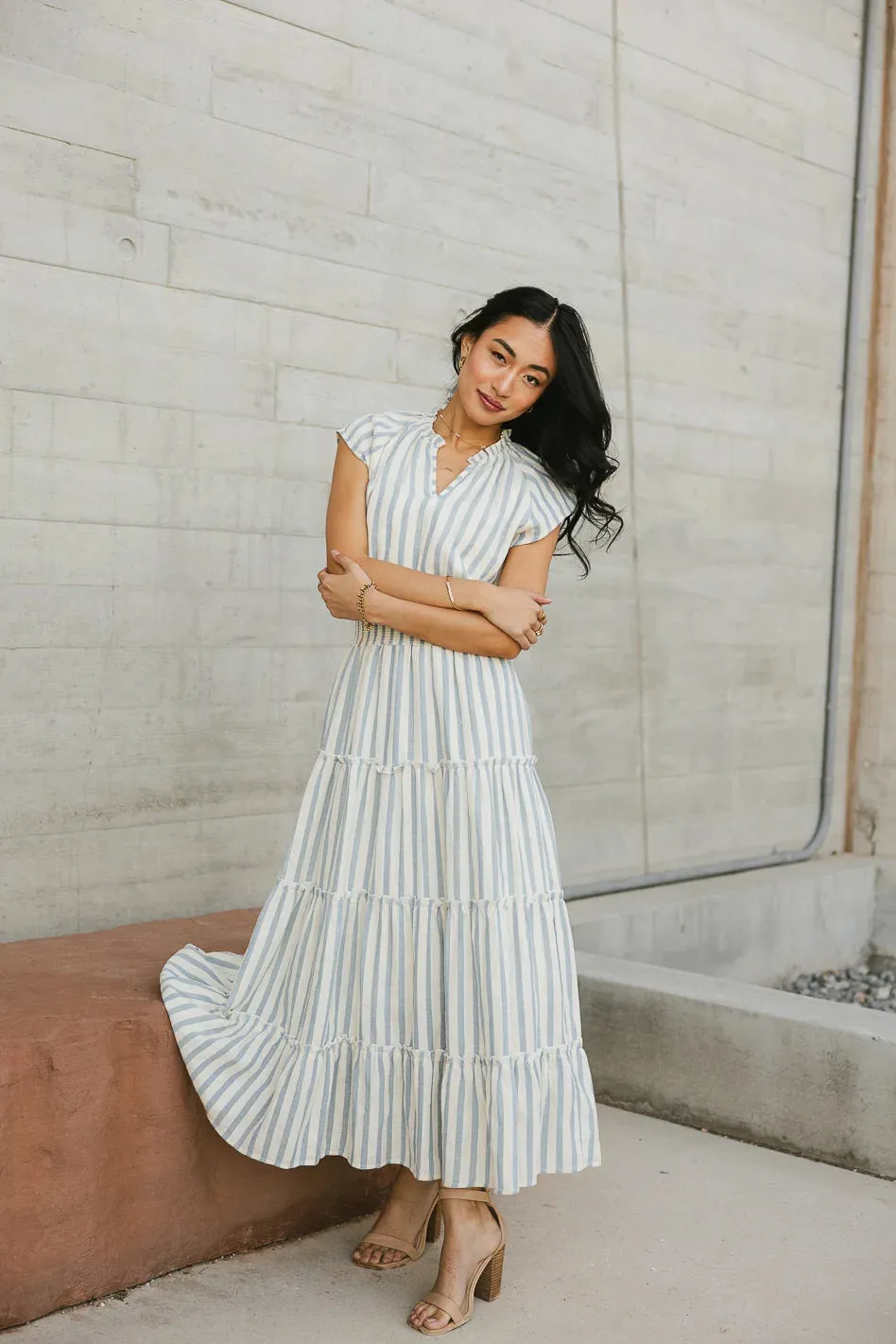 Claire Striped Maxi Dress in Blue - FINAL SALE sold by bohme product image thumbnail 3