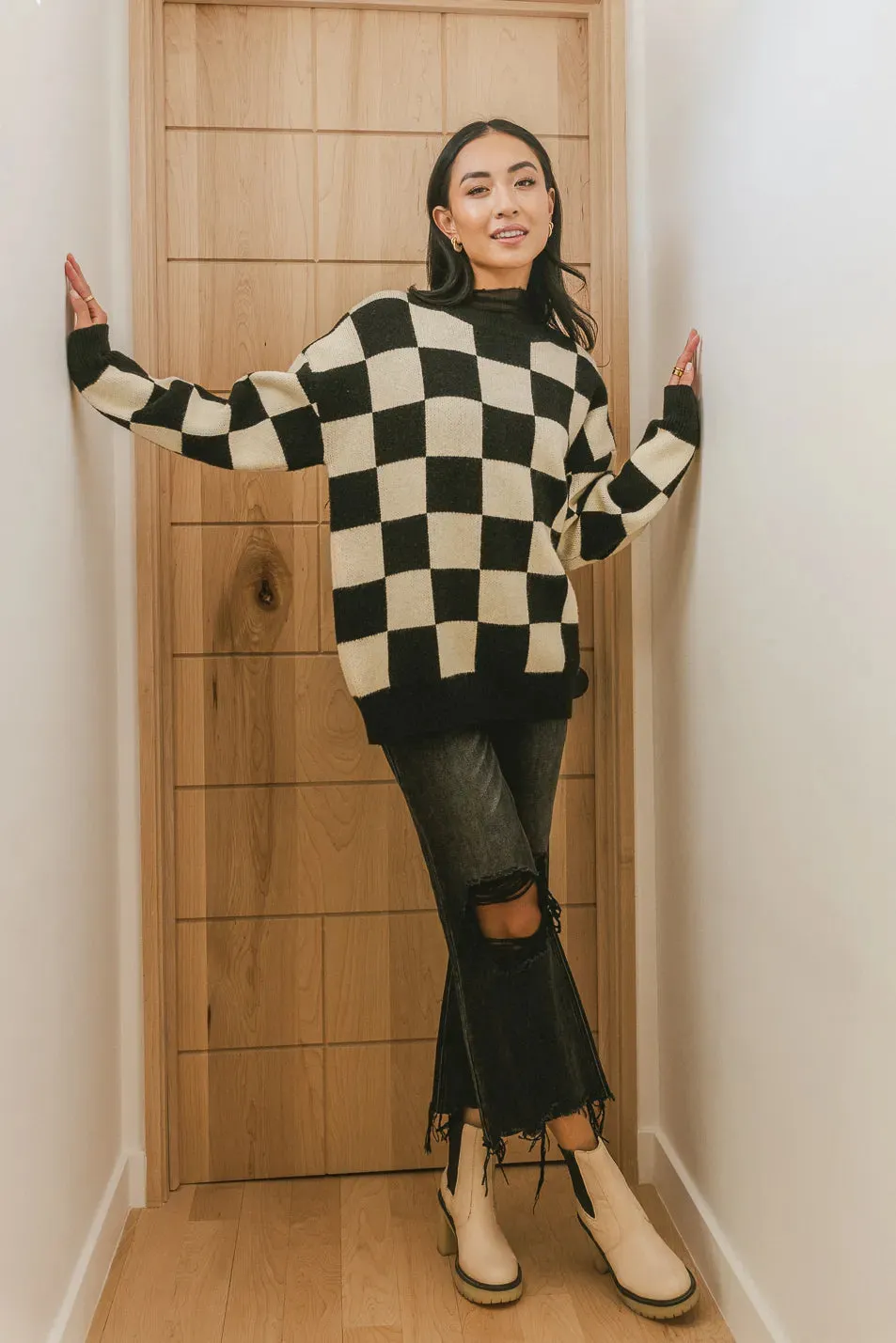 Angela Checkered Sweater in Black sold by bohme