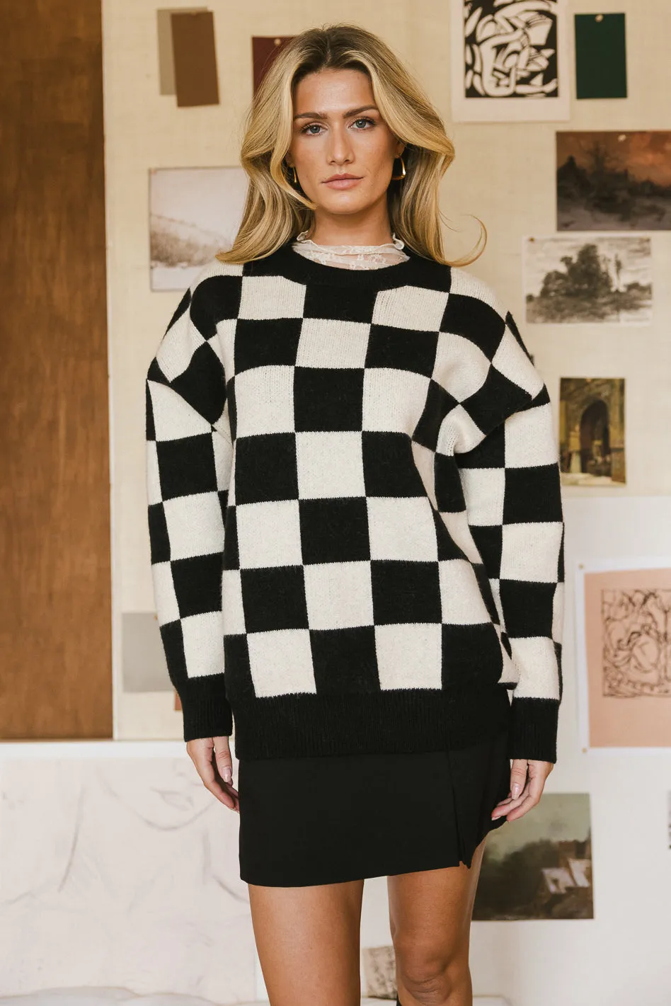 Angela Checkered Sweater in Black sold by bohme product image thumbnail 4