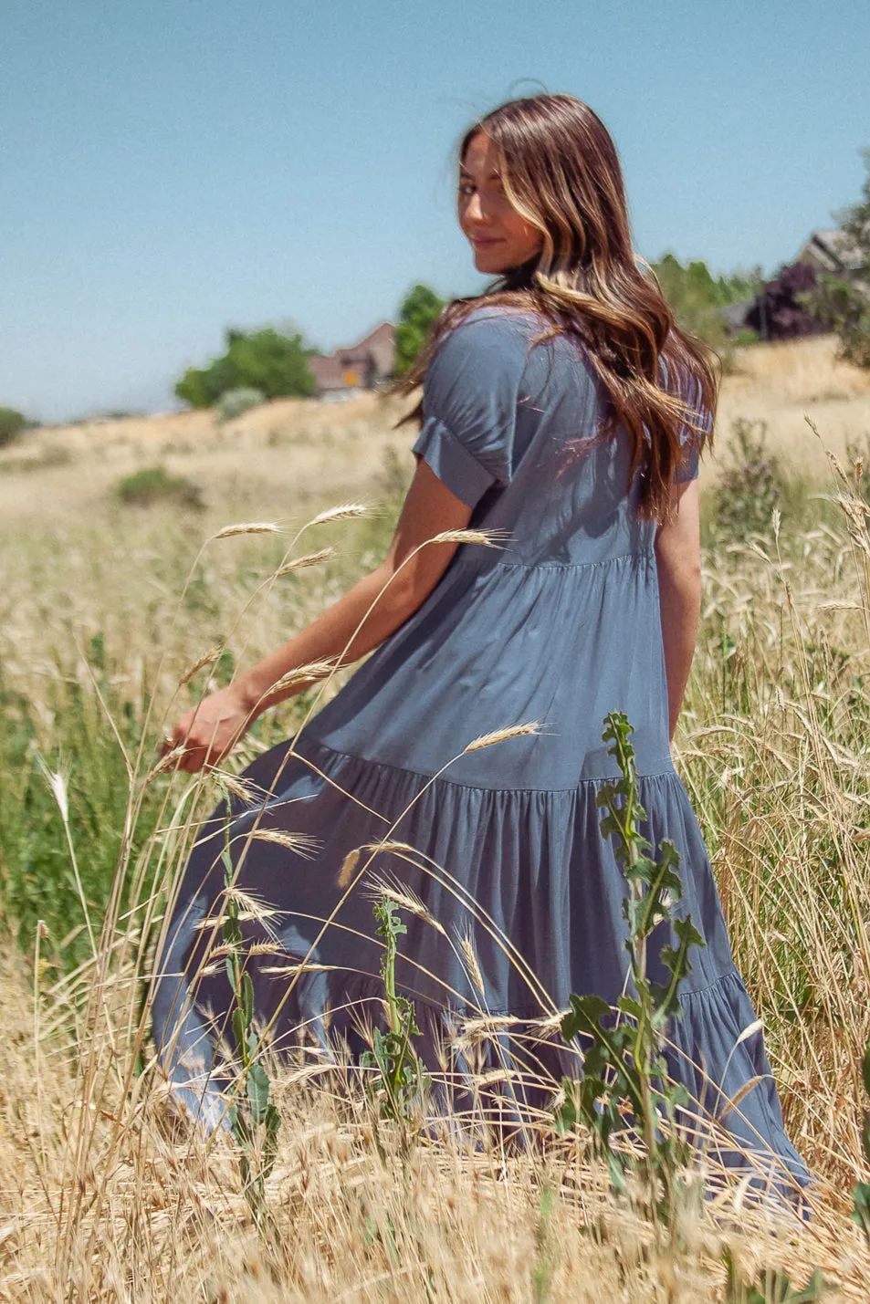 Amanda Tiered Dress in Slate Blue sold by bohme product image thumbnail 3