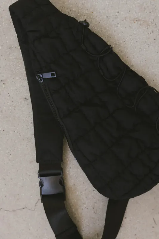 Aliyah Quilted Sling Bag in Black sold by bohme
