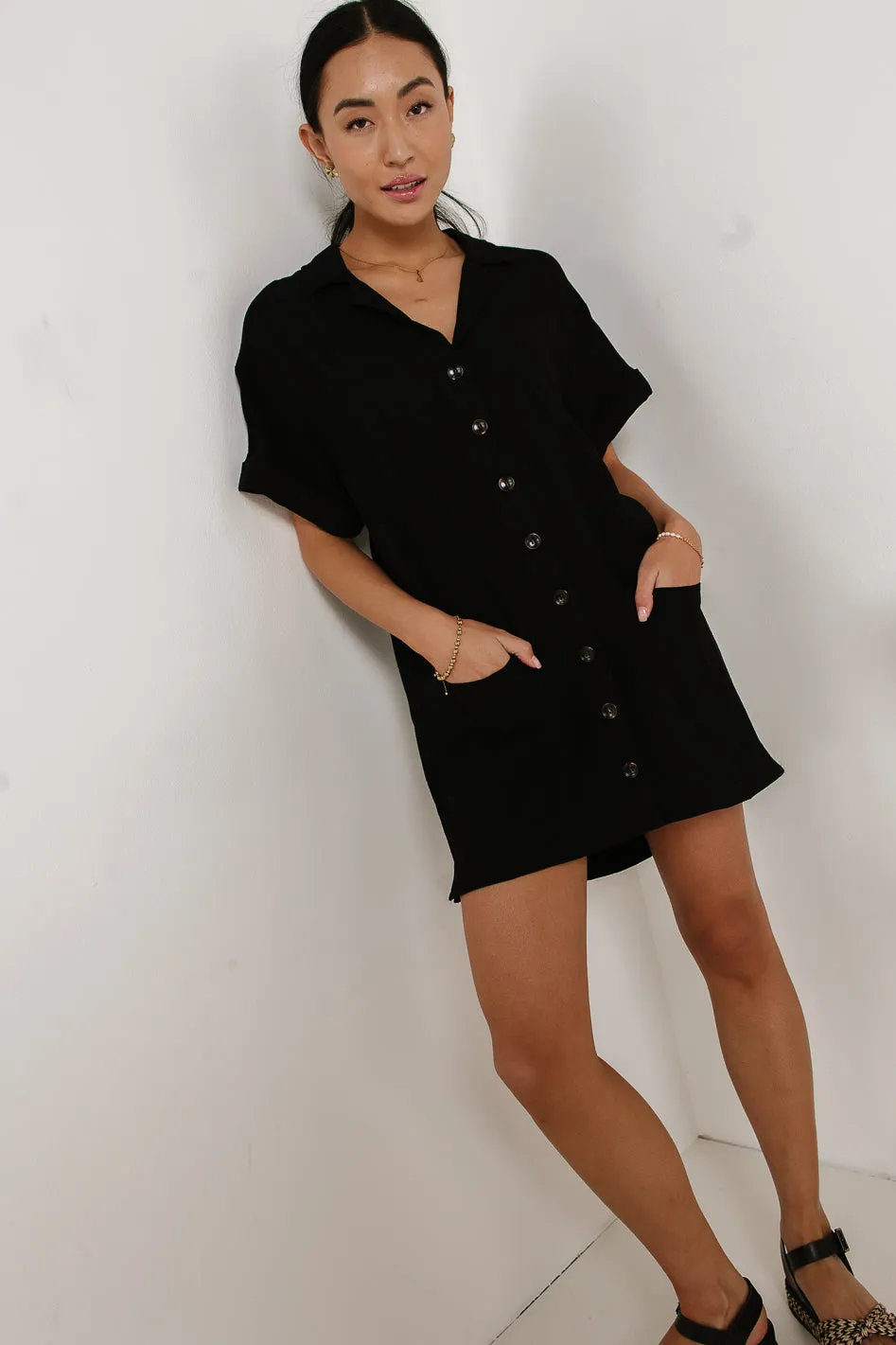 Button Up Mini Dress in Black - FINAL SALE sold by bohme product image thumbnail 3