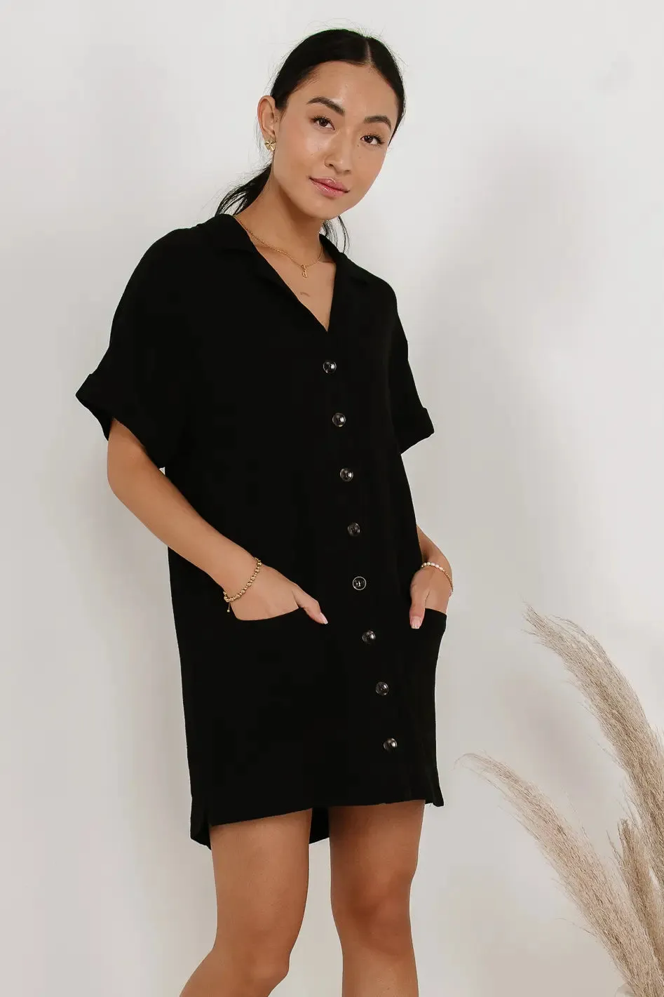 Button Up Mini Dress in Black - FINAL SALE sold by bohme product image thumbnail 2