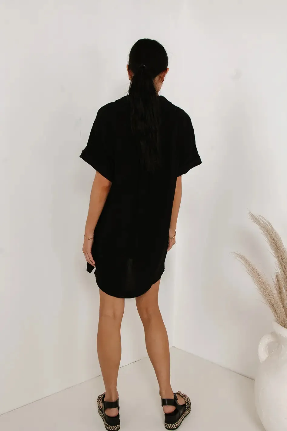 Button Up Mini Dress in Black - FINAL SALE sold by bohme product image thumbnail 5