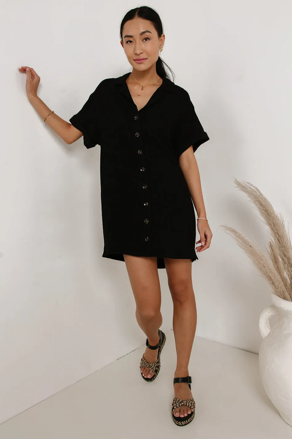 Button Up Mini Dress in Black - FINAL SALE sold by bohme