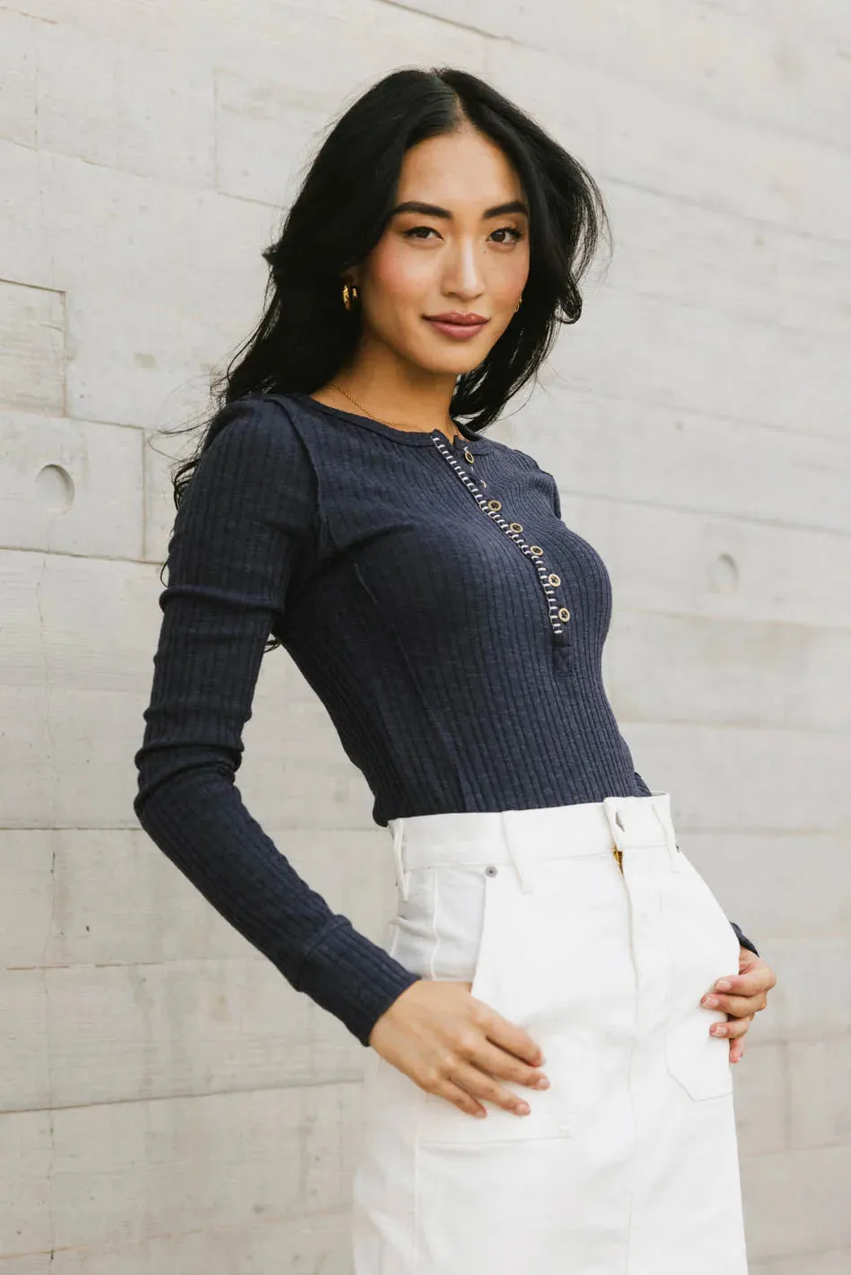 Emmilianne Ribbed Top in Navy - FINAL SALE sold by bohme