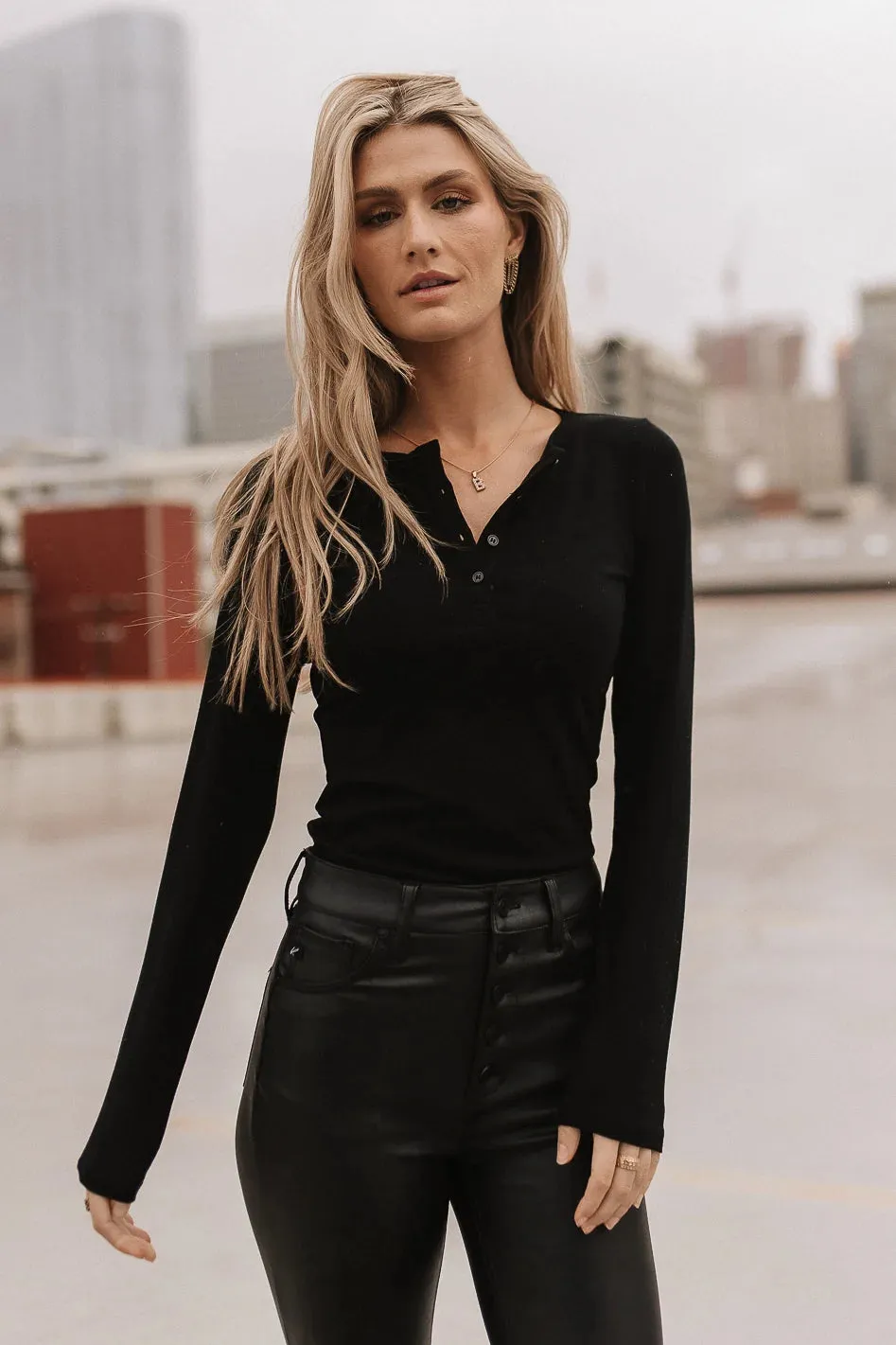 Quincy Henley Top in Black - FINAL SALE sold by bohme