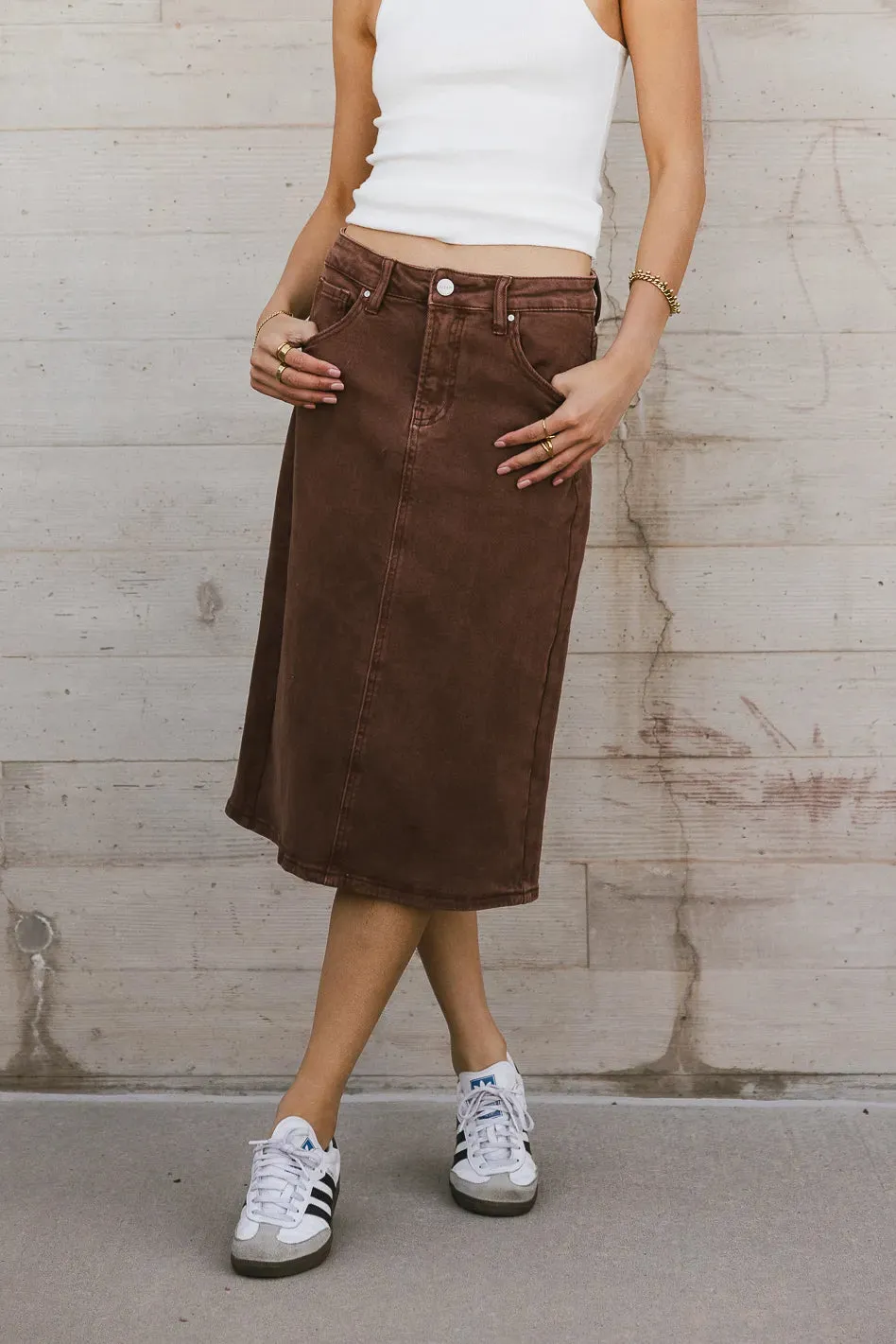 Jordan Denim Skirt in Brown - FINAL SALE sold by bohme